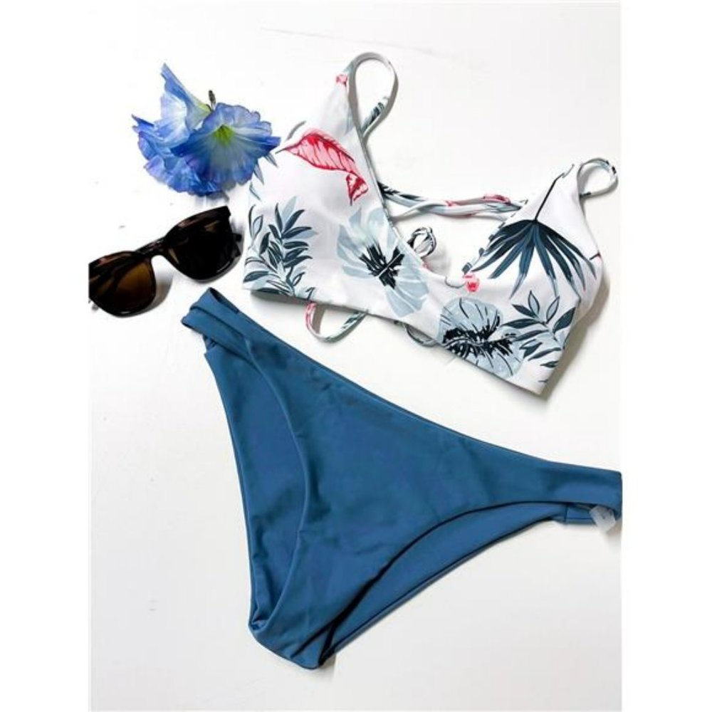 Ladies Fashion Print Bikini Sexy Push Up Two Piece Swimsuit Set L